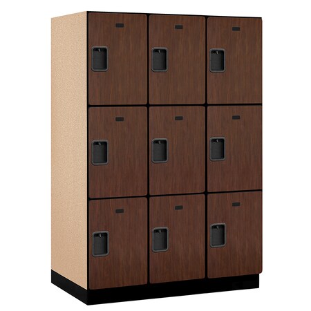 Salsbury Industries 3 Tier Designer Locker, 54"Wx76"Hx24"D, 9 Door, Mahogany 18-23364MAH